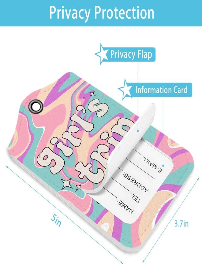 LARTSFRO Preppy Color Girls Trip Luggage Tags for Suitcases, Girls Trip Groovy Luggage Tag, Back to School, Teen Girls Gifts Suitcase Tags, Trendy Girly 2 Pack Travel Luggage Tags - Image 2